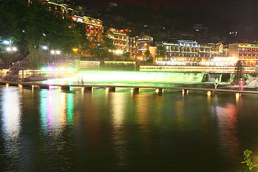 夜色,夜景,沱江,灯光,繁华,湖南,湘西凤凰古城,湘西,凤凰古城,吊脚楼,古建筑