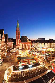 圣诞节,罗马广场,老,圣尼古拉斯教堂,法兰克福,德国