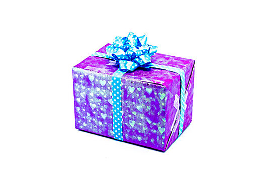 紫色,礼盒,蓝带,蝴蝶结