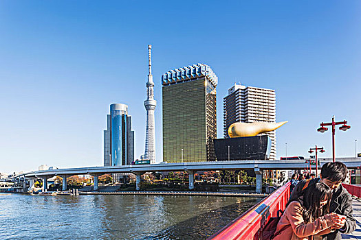 日本,本州,东京,浅草,墨田河,天空,树