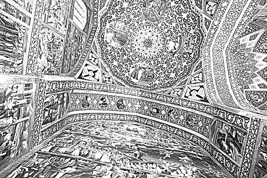 模糊,伊朗,老教堂,传统,金色,墙壁,涂绘