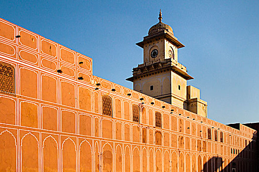 城市宫殿,内部,墙壁,塔,斋浦尔,拉贾斯坦邦,印度,亚洲