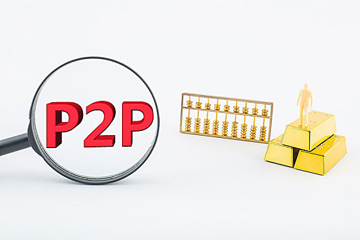 白背景上金块和金算盘,金融p2p概念图片