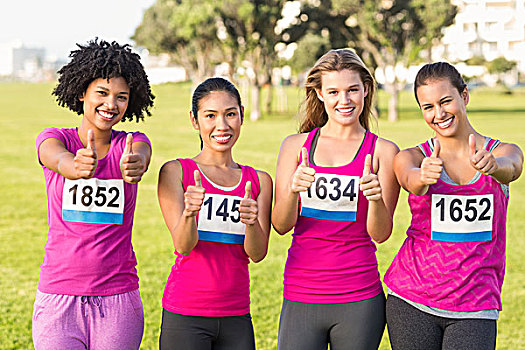 四个,微笑,跑步,支持,乳腺癌,马拉松,头像