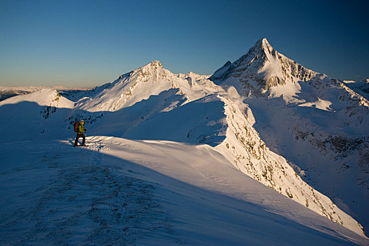雪鞋,远足,顶峰,背景,阿尔卑斯山,提洛尔,奥地利