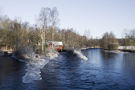 斯堪的纳维亚半岛,瑞典,房子,湖