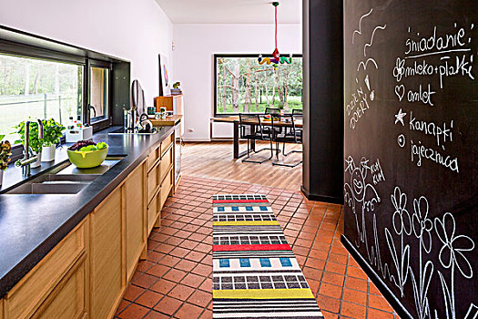 厨房,彩色,地毯,砖瓦,地面,黑色,墙壁,涂绘,黑板,绘画