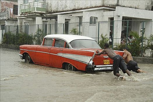 美洲,老爷车,洪水,道路,哈瓦那,古巴,加勒比海