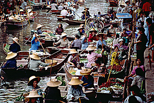 丹能沙朵水上市场,水上市场,曼谷,泰国