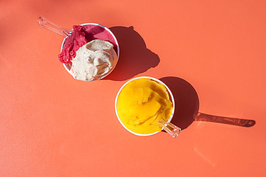 冰淇淋,纸杯,橙色,桌子