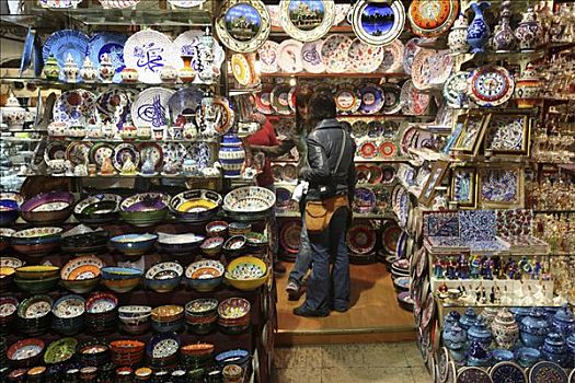 摊亭,陶瓷,大巴扎,遮盖,市场,大棚市场,商品,伊斯坦布尔,土耳其