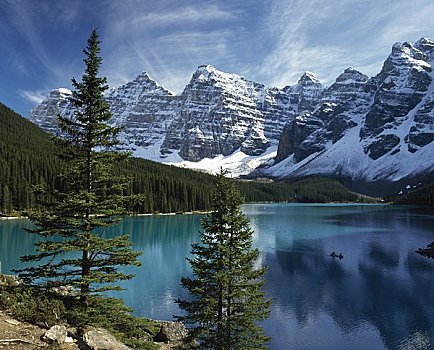 湖,山脉,冰碛湖,班芙国家公园,艾伯塔省,加拿大