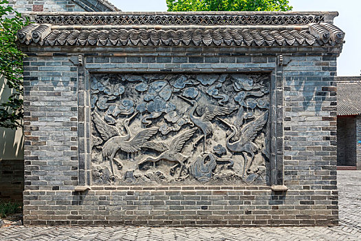 北方传统民居砖雕影壁墙,于山东省临沂市莒南县大店镇