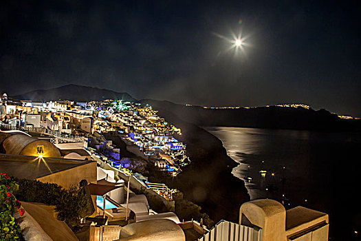 希腊圣托里尼伊亚岛屿夜晚