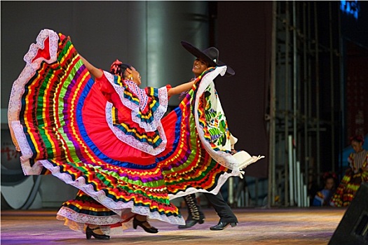 传统,墨西哥人,舞者,红裙