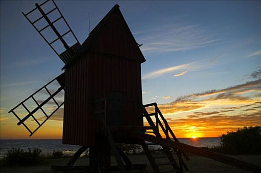风车,日落,瑞典