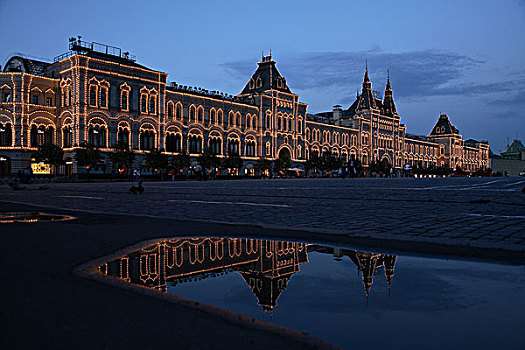俄罗斯,莫斯科,红场,泛光灯照明,夜晚
