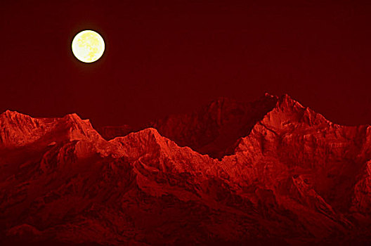 月亮,上方,大吉岭,印度,看,尼泊尔