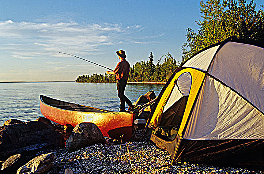 20岁,钓鱼,小,石灰石,湖,曼尼托巴,加拿大