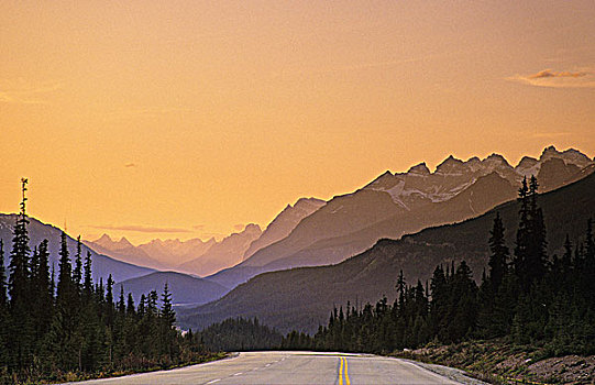 壮观,日落,冰原大道,班芙国家公园,艾伯塔省,加拿大