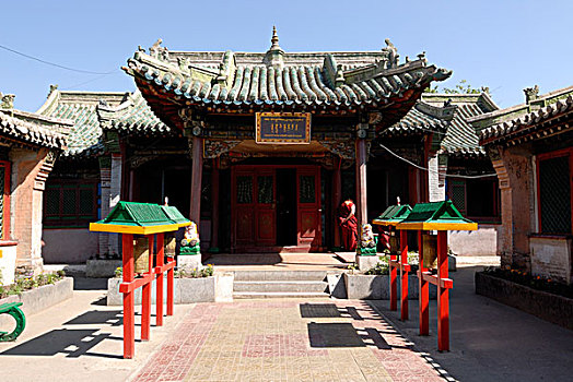 佛教,寺院,僧侣,红色,长袍,乌兰巴托,蒙古,亚洲