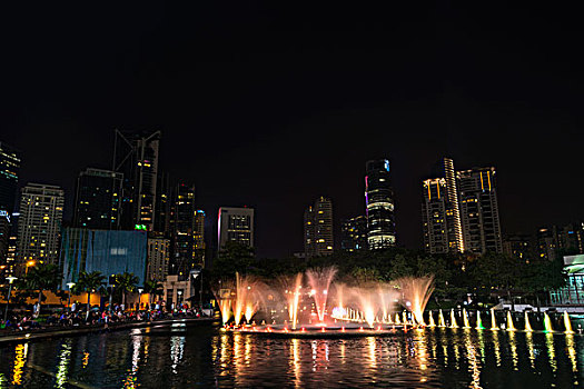 灯,展示,喷水池,湖,交响乐,城市公园,摩天大楼,市中心,吉隆坡,马来西亚,亚洲