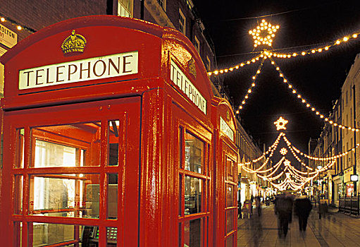 圣诞灯光,电话亭,南,街道