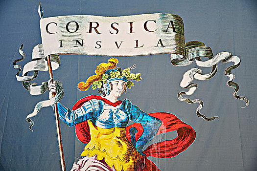 壁画,女性,旗帜,铭刻,科西嘉岛,法国,欧洲