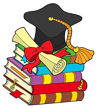 学士帽,堆,书本