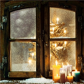 欢迎,圣诞节,窗户,木屋