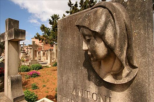 墓碑,墓地,靠近,马略卡岛,西班牙,欧洲