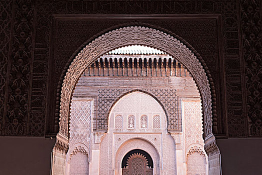建筑,拱道,清真寺,马拉喀什,摩洛哥