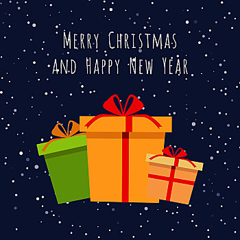 圣诞快乐,新年快乐,彩色,包装,礼盒,背景,雪花,漂亮,礼物,盒子,象征,压制,蝴蝶结,贺卡,隔绝,矢量,插画