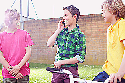男孩,手机,两个,朋友