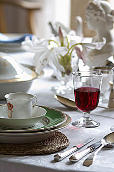 桌子,优雅,瓷器,葡萄酒杯,餐具