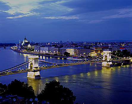 链索桥,上方,多瑙河,布达佩斯
