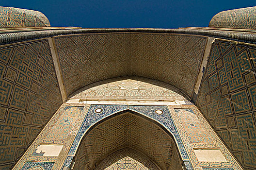 乌兹别克斯坦,撒马尔罕,仰视,清真寺,大门,拱形