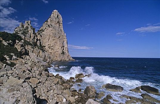 石头,尖顶,湾,靠近,撒丁岛,意大利