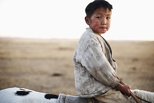 男孩,骑,马,国家公园,蒙古