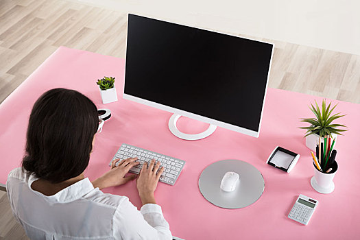 职业女性,工作,粉色,办公室,书桌