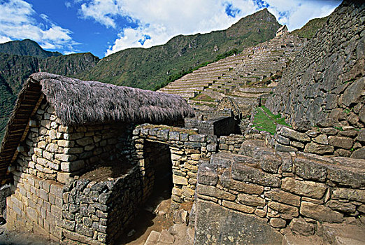 现代,重建,屋顶,建筑,马丘比丘,秘鲁