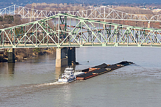 西维吉尼亚,煤,驳船,俄亥俄河,三个,桥,铁路,纪念