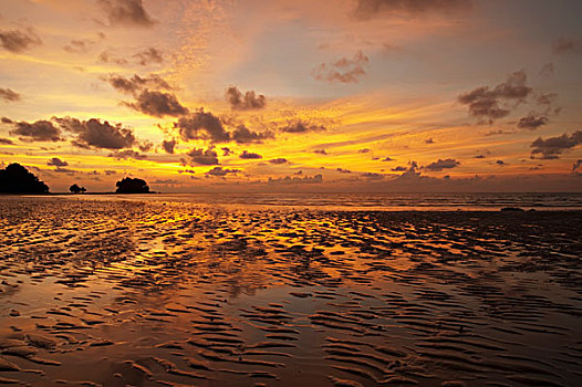 日落,海滩,普吉岛,泰国