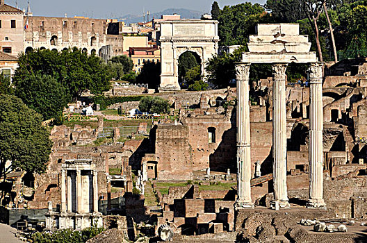 庙宇,提图斯拱门,双子座神庙,古罗马广场,罗马,拉齐奥,意大利