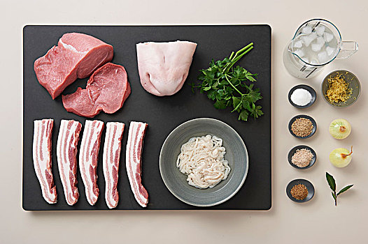 成分,传统,巴伐利亚,小牛肉,猪肉香肠,猪肉,肉,头部,西芹,调味品