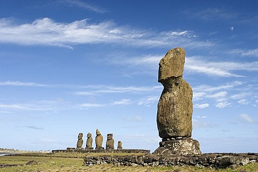 阿胡塔哈伊,复活节岛石像,排列,海岸,拉帕努伊,复活节岛,智利