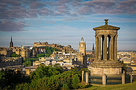早晨,纪念建筑,风景,山,上方,爱丁堡,苏格兰