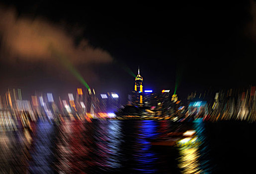 天际线,夜晚,模糊,香港,亚洲