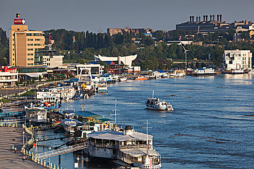 罗马尼亚,多瑙河,三角洲,俯视图,港口,黎明