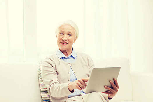 高兴,老年,女人,平板电脑,在家